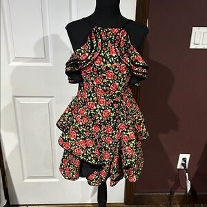 Black Floral Ruffle Mini Dress C /med collective dress